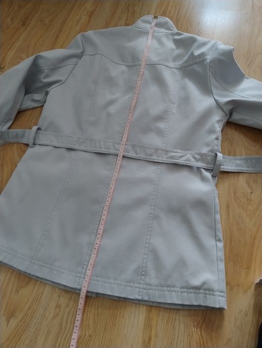 Kurtka damska, żakiet, płaszcz, szara, guziki, pasek, r.38