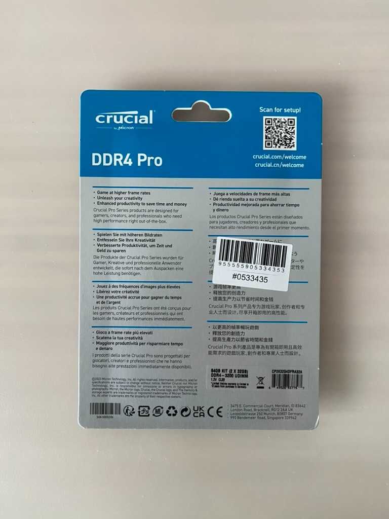 RAM Crucial DDR4-3200 64Gb PC4-25600 (Kit of 2x32Gb) Pro