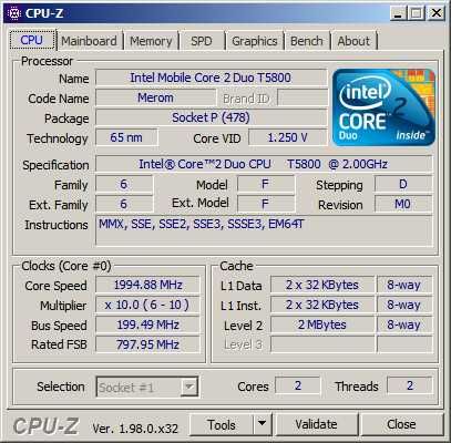 2-х ядерный процессор Intel Core 2 Duo T5800 2 GHz 800 MHz CPU Scket P