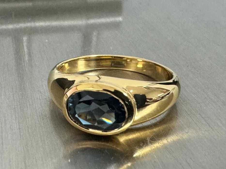 Pierścionek srebro 925 pozłacany 14K Gold Blu Topaz