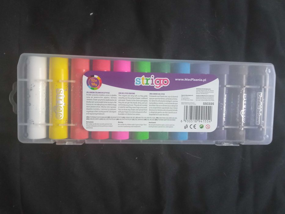 Miękkie kredki żelowe w sztyfcie szkolne Strigo 12 kolorów
