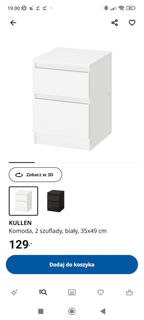 Komoda Kullen, dwie szuflady, biała