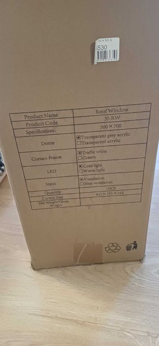 Okno dachowe Roof Window Dometic 70x50 led przyczepa kempingowa kamper