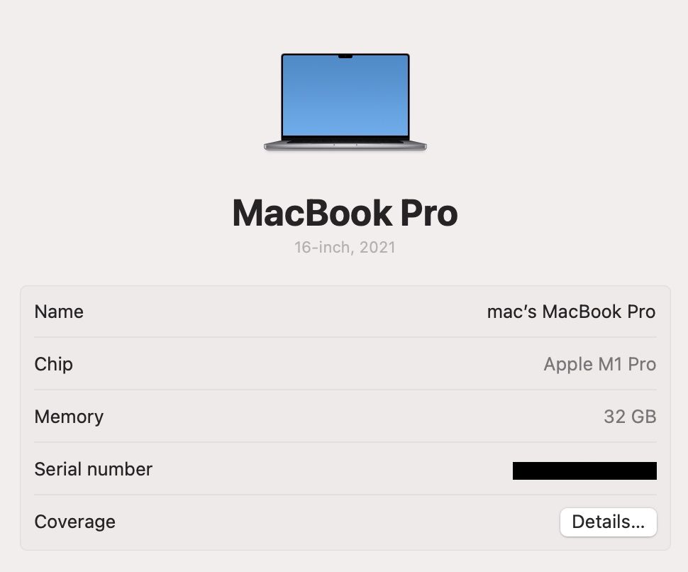 MacBook Pro 16’ 2021 10/16-Core M1 Pro 32GB RAM 512GB 90%