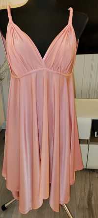 Niepowtarzalna brzoskwiniowa pastelowa sukienka asymetryczna M L