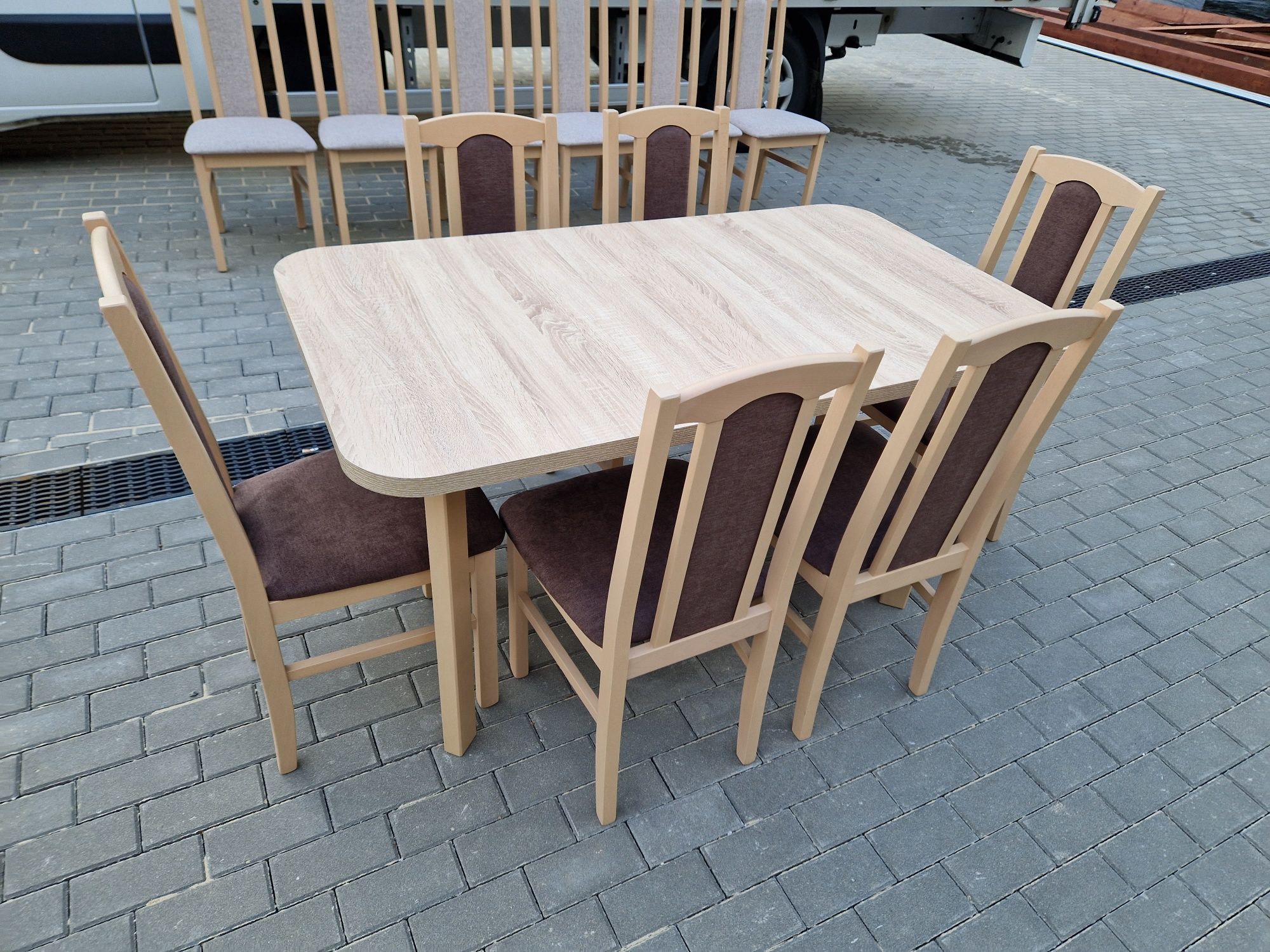 Nowe: Stół 80x140/180 + 6 krzeseł, sonoma+ brąz, transport PL