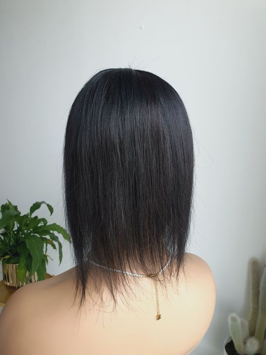 Tupet topper z włosów naturalnych czarny z grzywką Jowita