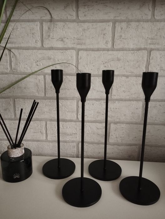 Świeczniki Glamour czarne 4 sztuki wysokość 24 cm