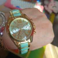 Nowy zegarek Geneva turkusowy seledyn miętowy  złoty