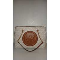 Michael Kors Brynn MK Logo LG Chain Shoulder Tote Bag White Vanilla