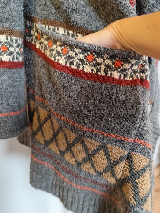 Duży asymetryczny kardigan, boho sweter z wełną, Vila, rozmiar S/M