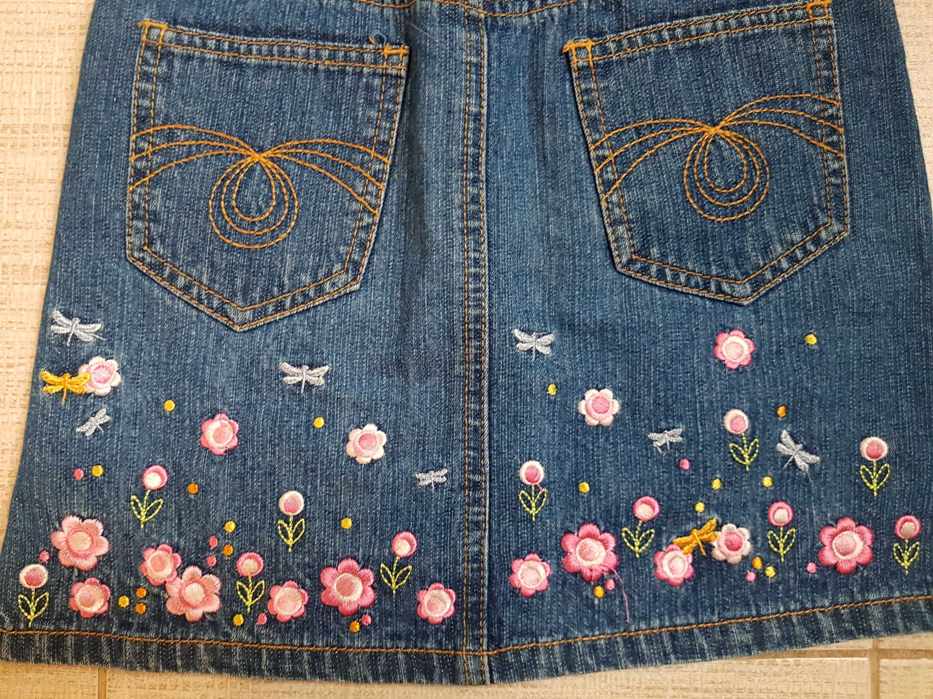 spódnica jeansowa haftowana w kwiatki H&M 116 jak nowa