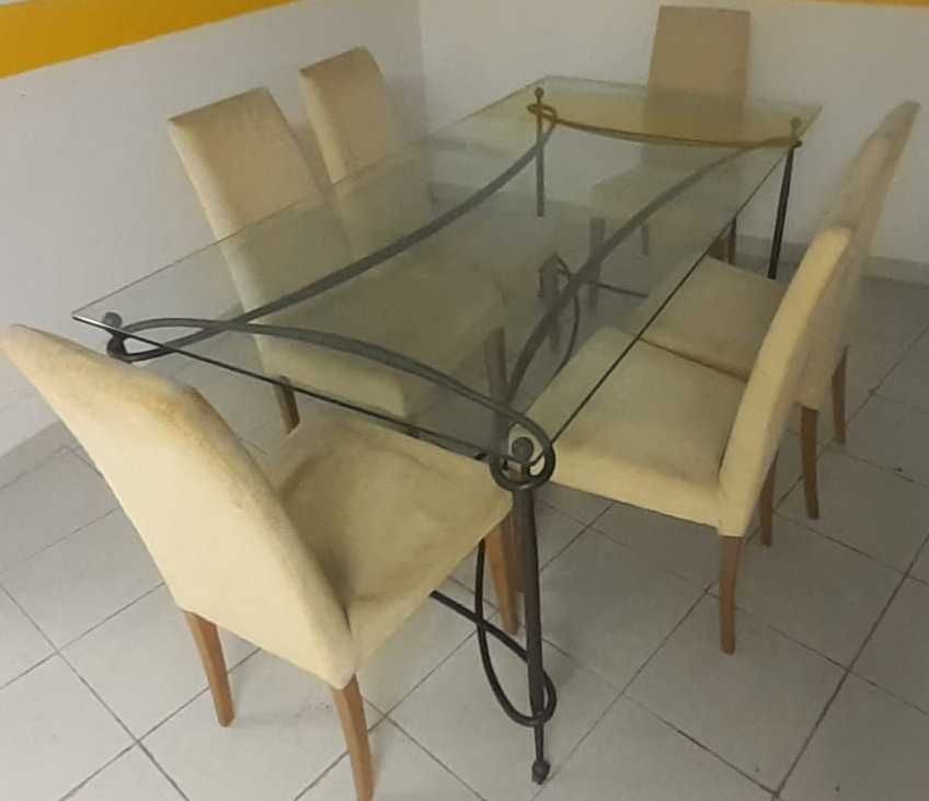 Mesa jantar em ferro e vidro 180/90