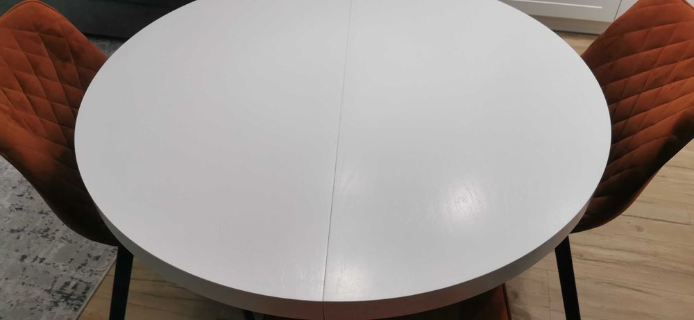 Okrągły biały stół rozkładany VEGAS Meble Pomorskie 100 cm + 3 wkładki