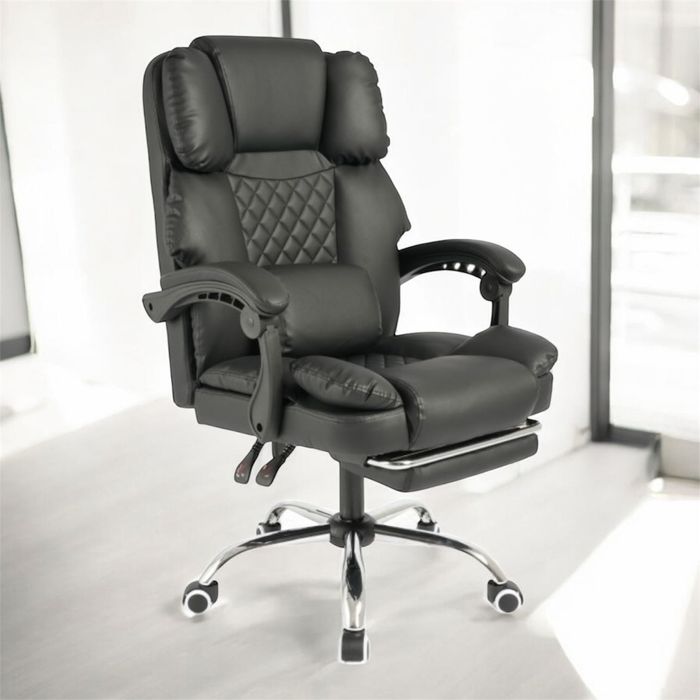 Fotel biurowy obrotowy PRESTIGE masaż USB podnóżek ekoskóra CZARNY