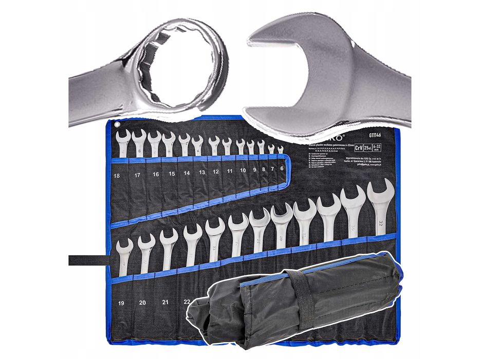 Zestaw KLUCZE PŁASKO OCZKOWE 25szt. 6-32mm CrV 12zębów polerowane 2593