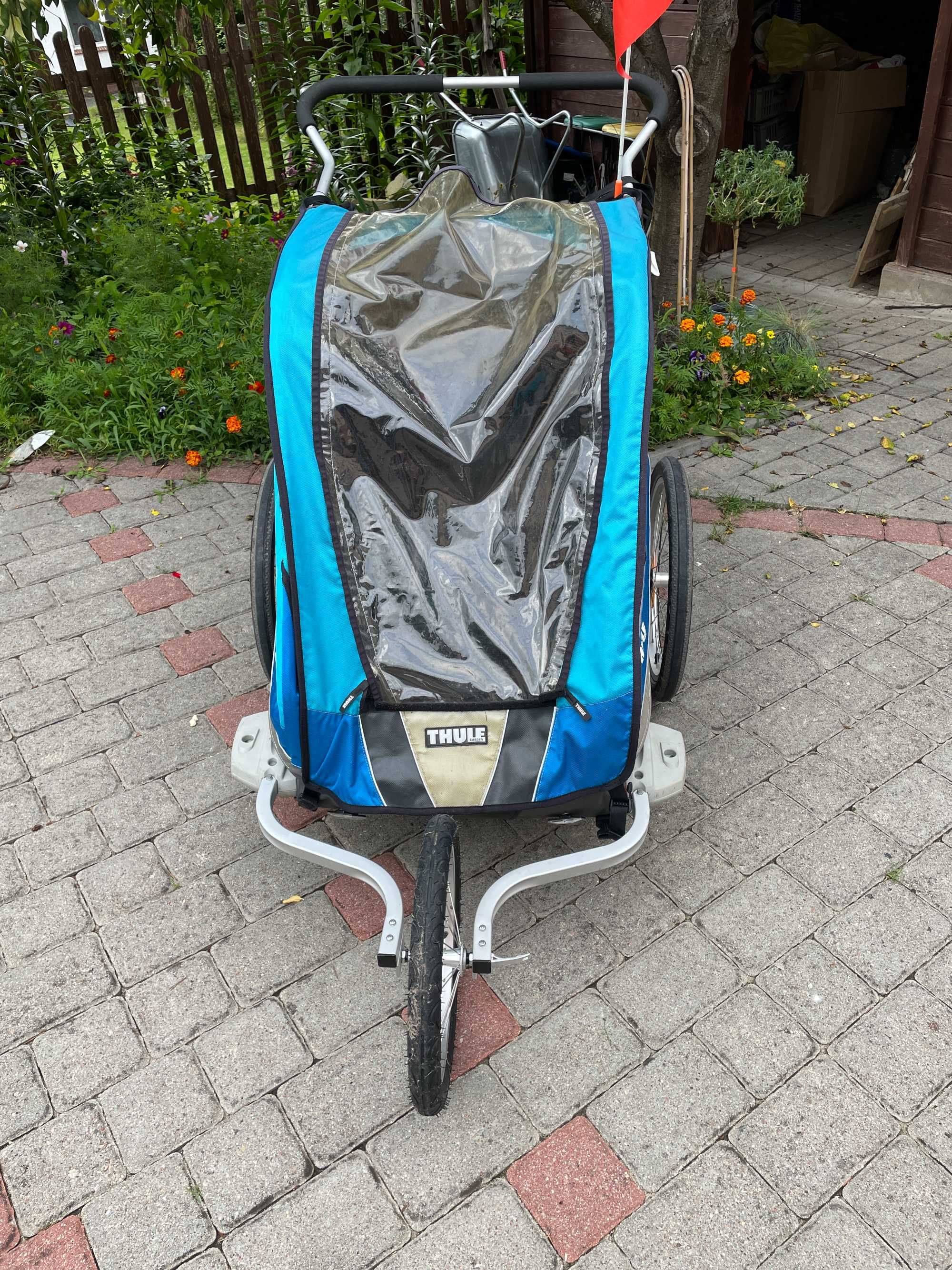Przyczepka do roweru Thule wózek biegowy podwójny niebieski
