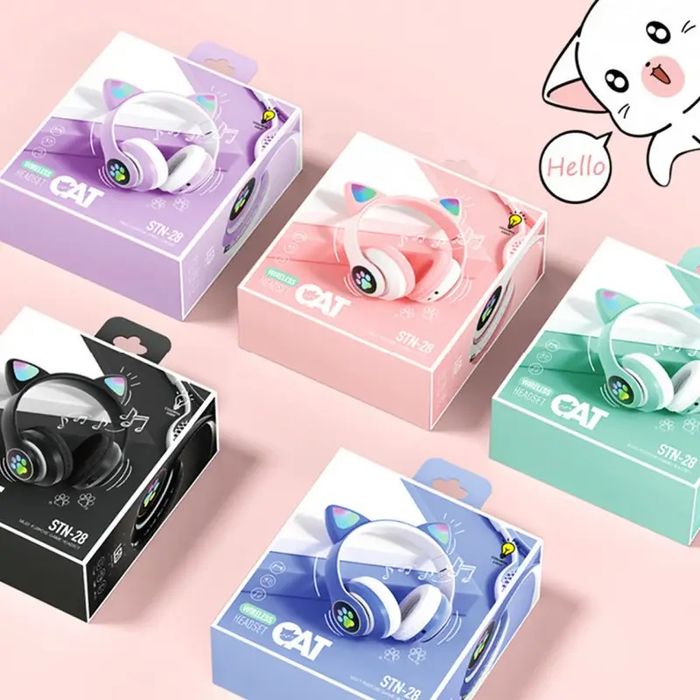 Навушники дитячі бездротові з котячими вушками  RGB STN-28 Bluetooth