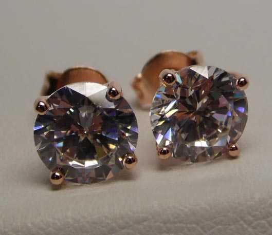 Kolczyki z cyrkoniami 7,3 mm. srebro złocone różowy kolor sztyfty