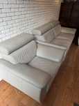 Skorzane szare meble sofa rozkladana fotel mniejsza sofa uzywane szare