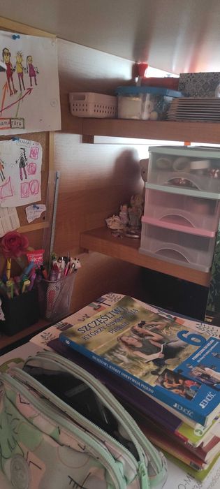 Drewniane łóżko piętrowe z biurkiem