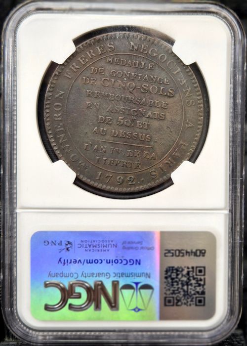 Moneta Rewolucji Francuskiej - 5 soli - żeton Monneron - grading NGC