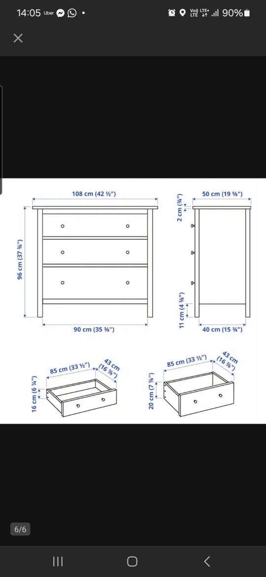 Komoda Hemnes czerwona 3 szuflady szafka ikea