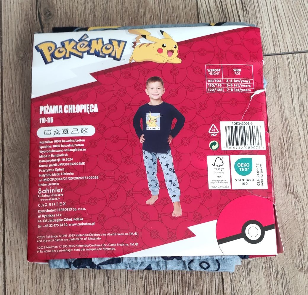 Piżama chłopięca dwuczęściowa Pokemon Pikachu 110-116 nowa