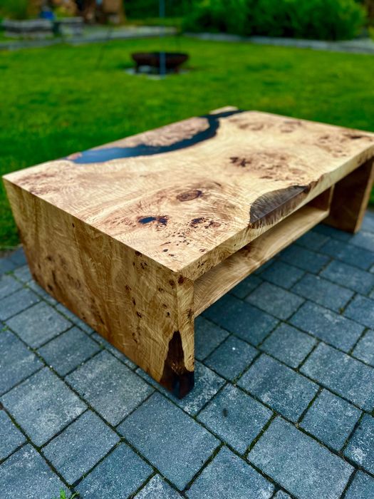 Drewniany stolik kawowy czeczot topola dąb żywica epoksydowa loft #48