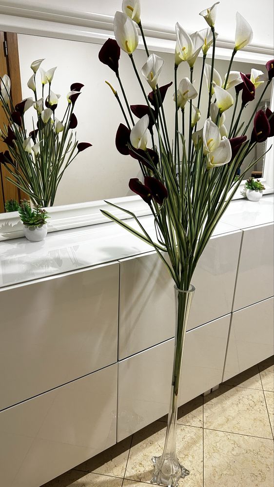 Vaso vidro solitario + flores artificiais