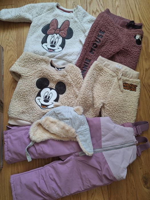 Ciepły zestaw dla dziewczynki 80 86 Shaggy komplety spodnie zimowe