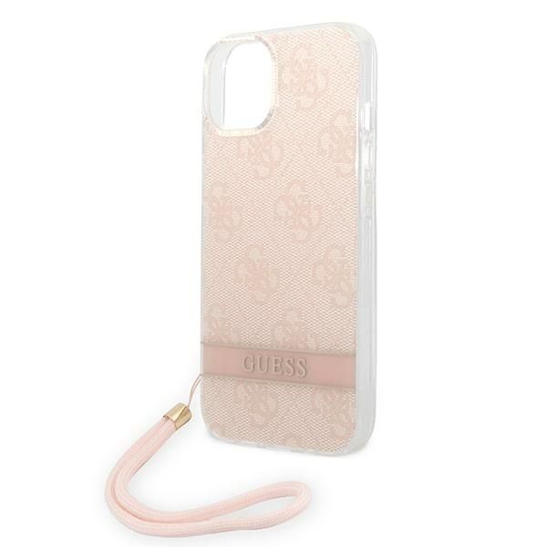 Etui Guess Różowe na iPhone 14 Plus / 15 Plus 6.7" z Paskiem Guess 4G