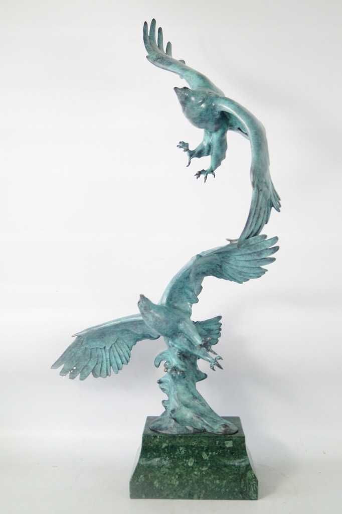 DWA ORŁY sokoły Ogromna FIGURA Z BRĄZU rzeźba 82 cm