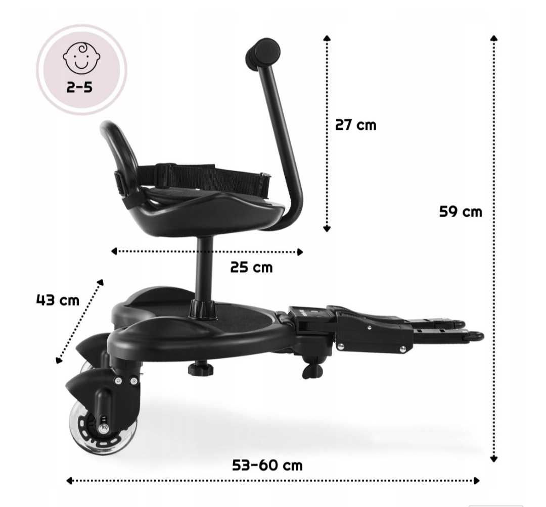 Uniwersalna dostawka do wózka Mr Buggy 2w1 z siedziskiem i kołami LED