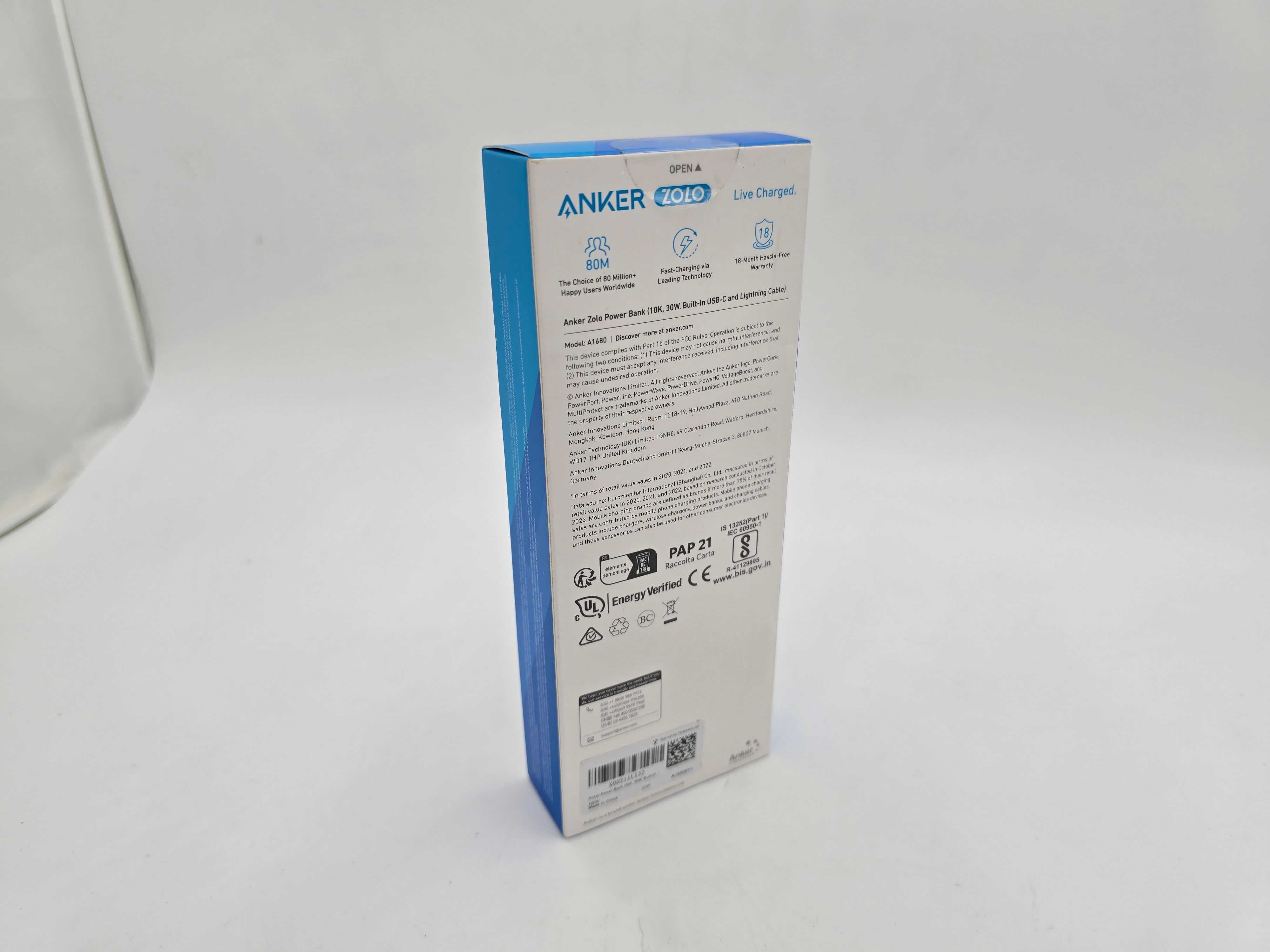 PowerBank Anker Zolo 10000 Mah A1680 30W Z Kablem USB-C I LIGHTNING