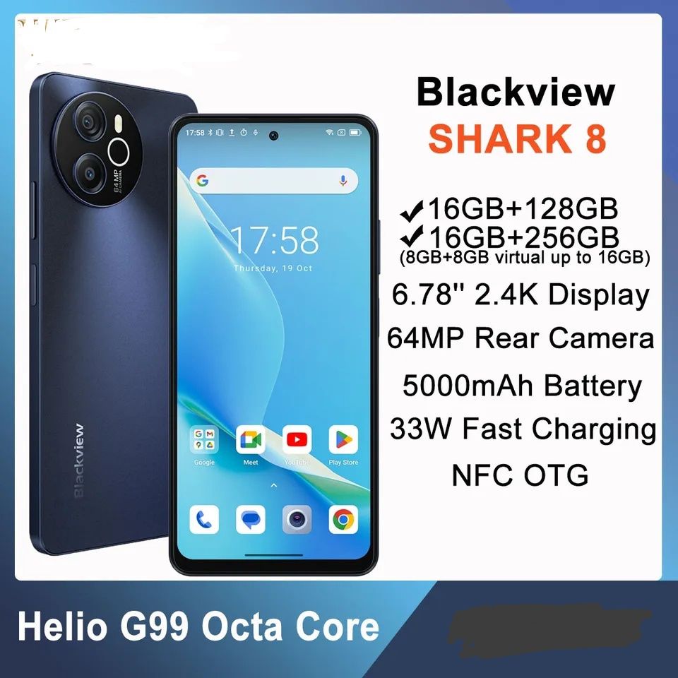 Blackview Shark 8 6,78" 16/256GB NFC 120Hz G99 5000mAh 64MP Andr13