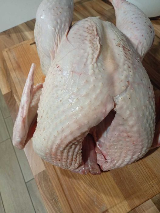 Tuszka z indyka chowana na zbożu i ziemniakach