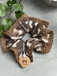 Scrunchie gumka do włosów z koronką brąz panterka centki