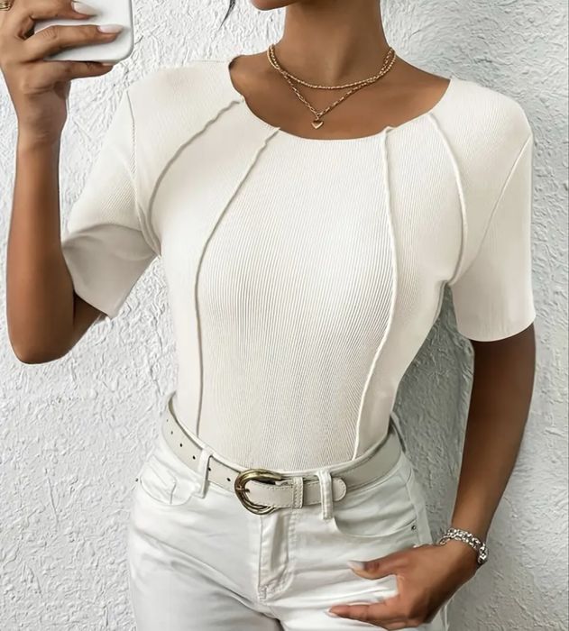 Bluzka top z przeszyciami basic prazkowana