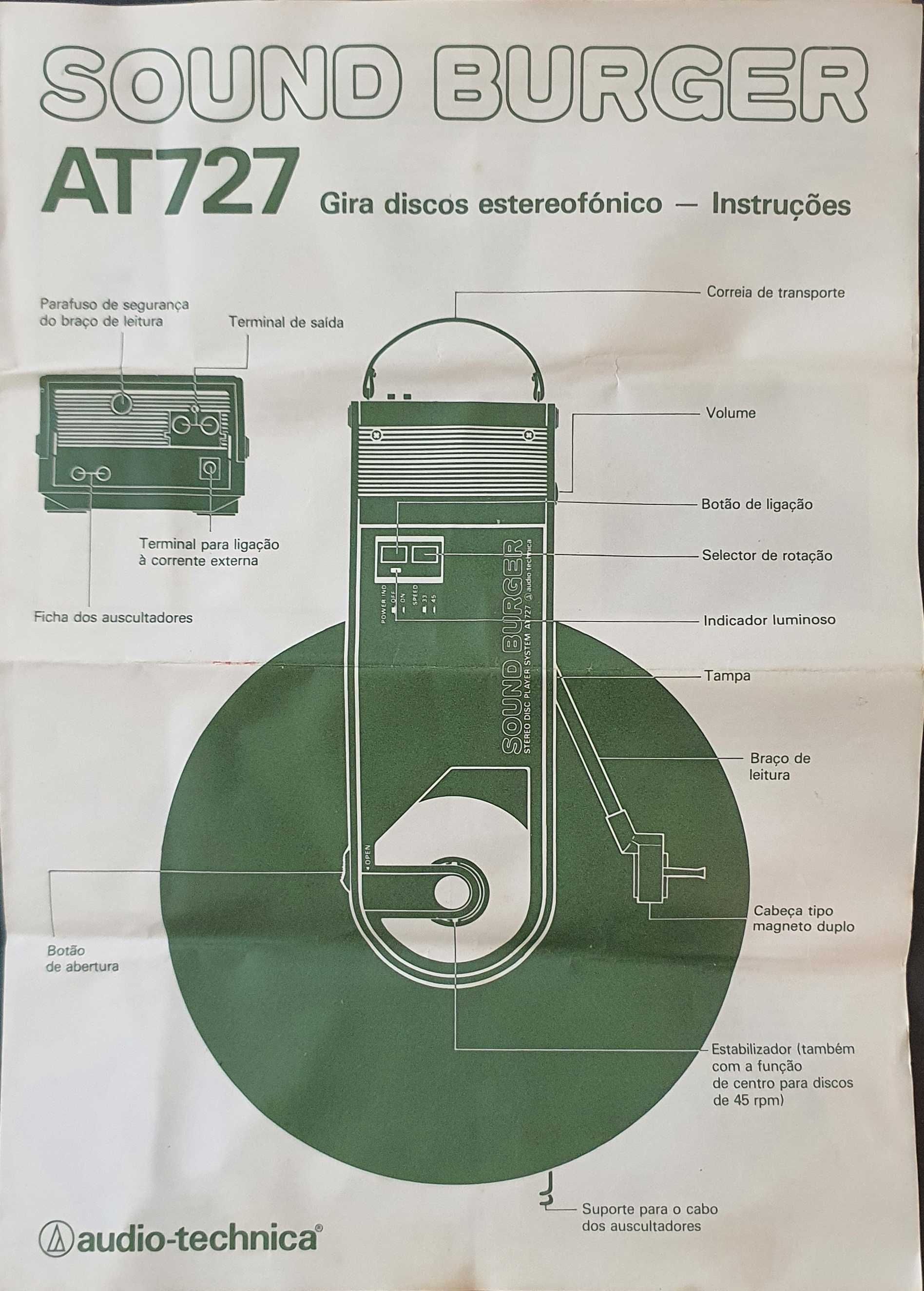 Gira-discos Audio-technica AT-727 Sound Burger - Vintage - Antiguidade