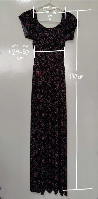 Vestido preto longo preto padrão floral - E&D, M/L