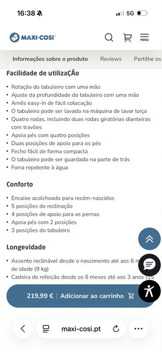 Cadeira refeicao Maxi cosi, evolutiva minla