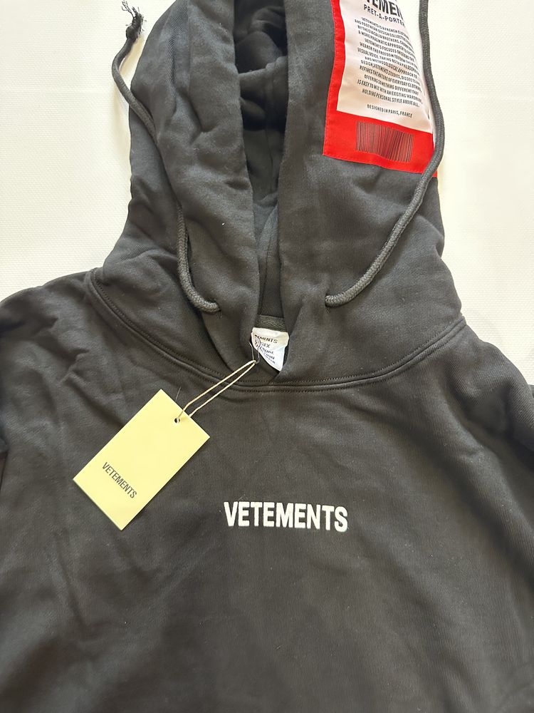 худи Vetements black logo hoodie ветмо M L