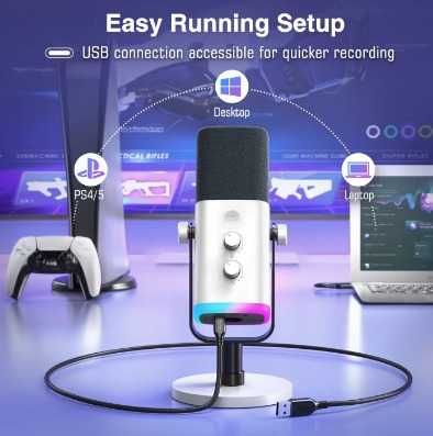 Microfone Dinâmico Rosa FIFINE XLR RGB Podcast e Streaming PS4/PS5/PC