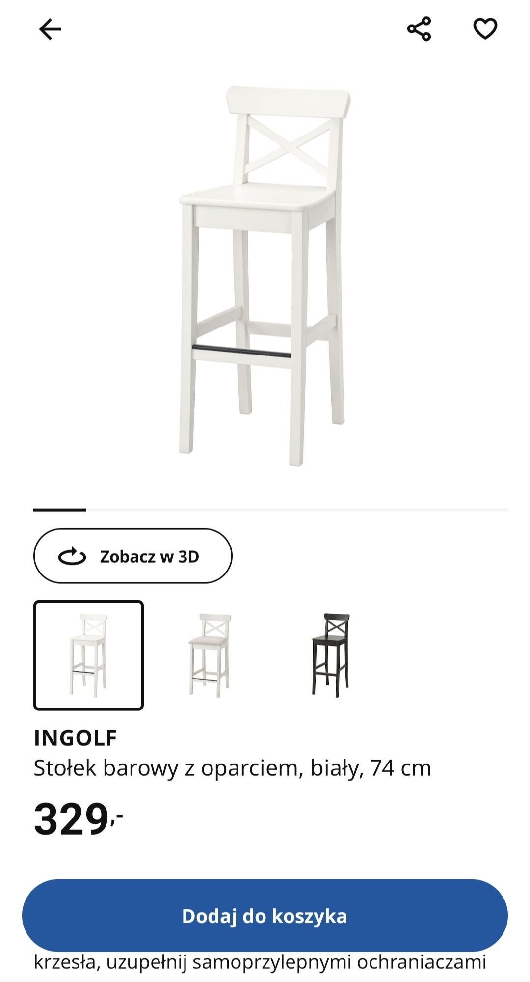 Hoker Stołek Ingolf Ikea 74cm