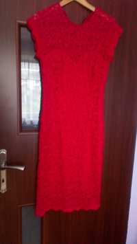 Sukienka damska czerwona koronkowa elegancka L