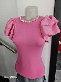 Różowa bluzka damska prążki M/L nowa