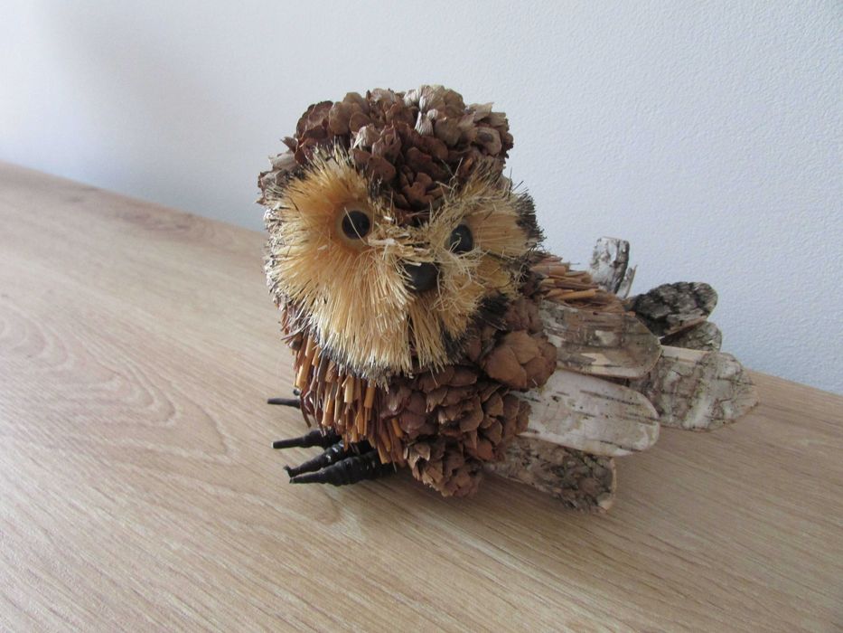 sowa sówka puchacz ozdoba dekoracja drewno kora