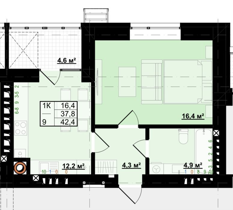 Продається 1 кім. 42,4 м2 ЖК Міленіум. 900$ м2. Розтермінування.