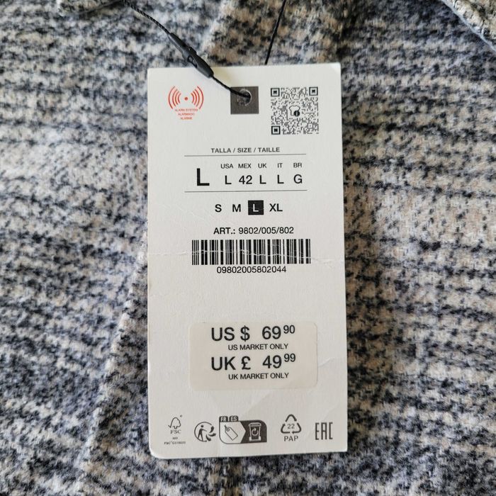 ZARA розмір L чоловіча Relaxed fit куртка сорочка біла сіра оверсайз